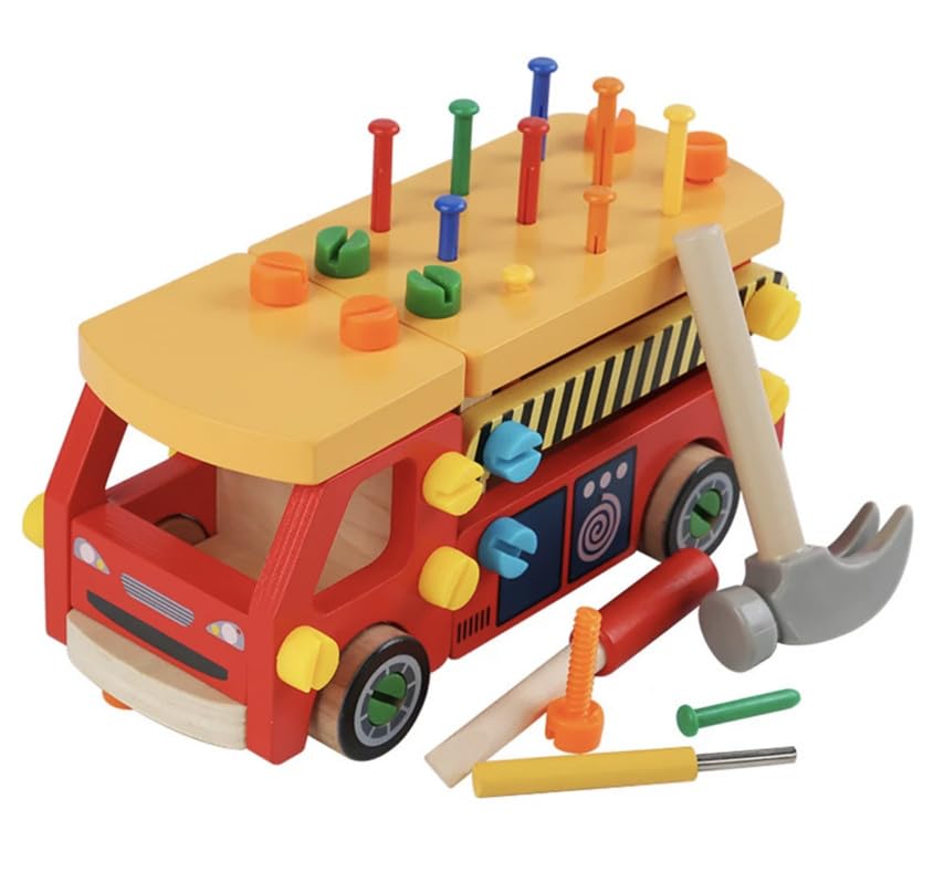 Screwdriver Truck Toy - Wooden Toddler Fire Truck Tool Set