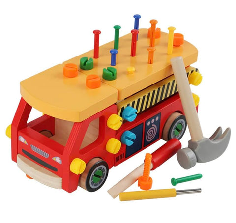 Screwdriver Truck Toy - Wooden Toddler Fire Truck Tool Set