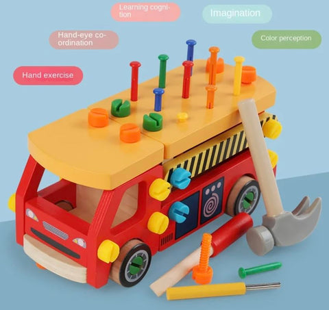 Screwdriver Truck Toy - Wooden Toddler Fire Truck Tool Set