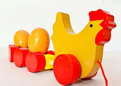 Wooden Hen& Duck Egg Pull Along Toy, Baby Early Walking Pull Toy