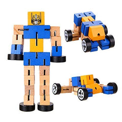 Wooden Twist Puzzle Distortion Robot Toy Handmade For Kids Multicolor  