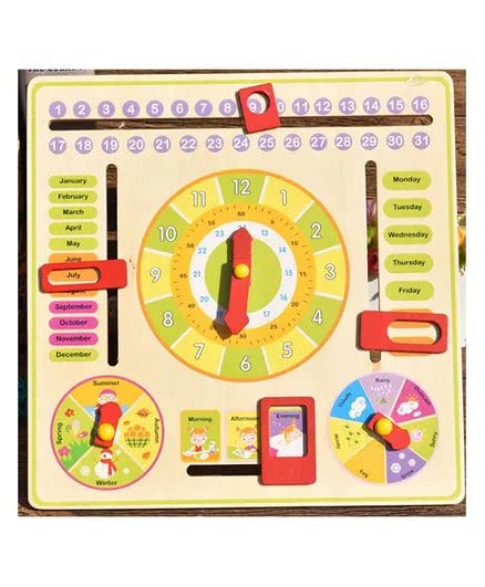 Wooden Calendar Clock with Slider Board Game
