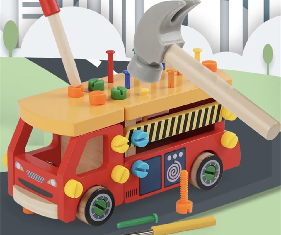 Screwdriver Truck Toy - Wooden Toddler Fire Truck Tool Set