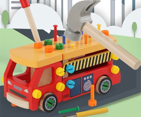 Screwdriver Truck Toy - Wooden Toddler Fire Truck Tool Set