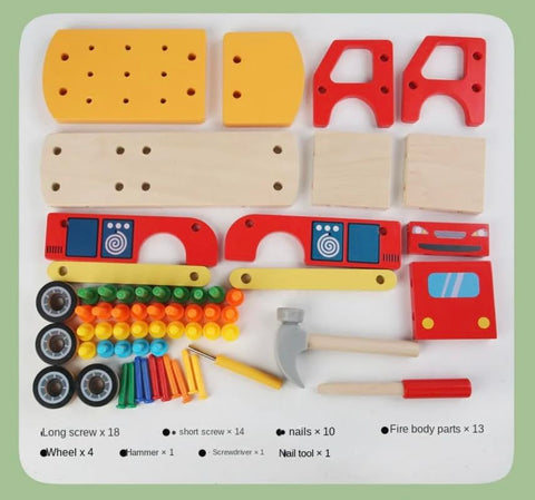 Screwdriver Truck Toy - Wooden Toddler Fire Truck Tool Set