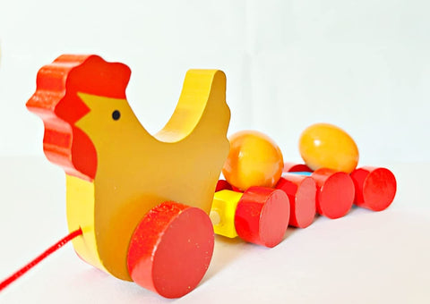 Wooden Hen& Duck Egg Pull Along Toy, Baby Early Walking Pull Toy