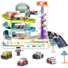 Car Track Set 3 Level Race Track & Toy Garage Playset| Light & Music Electric Parking Lot