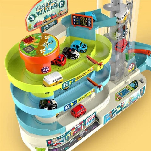 Car Track Set 3 Level Race Track & Toy Garage Playset| Light & Music Electric Parking Lot