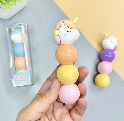 Unicorn Ball Bubble Shape Highlighters | Set Of 3 Colours | Fine Grip Marker Pen | Unicorn Topper Head Design | Ideal Gifts For Stationery Hoarders & Kids | Kids Party Return Gifts.