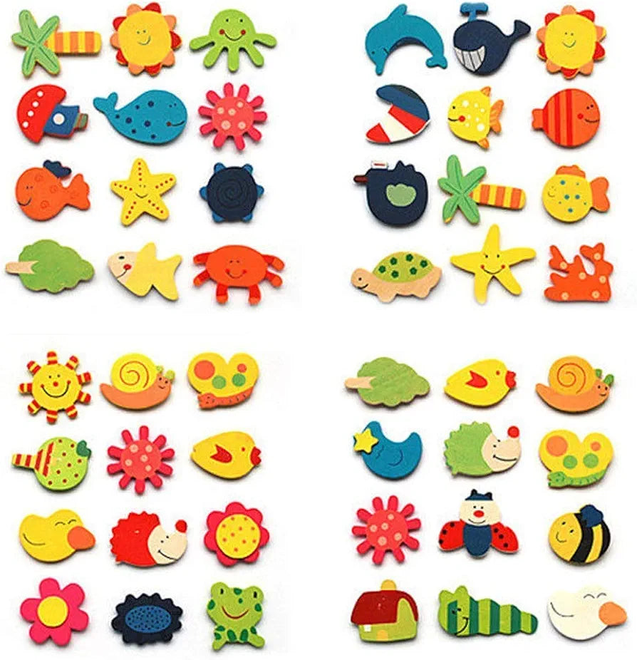 Cute Wooden Cartoon Magnet Set 🧲🌟