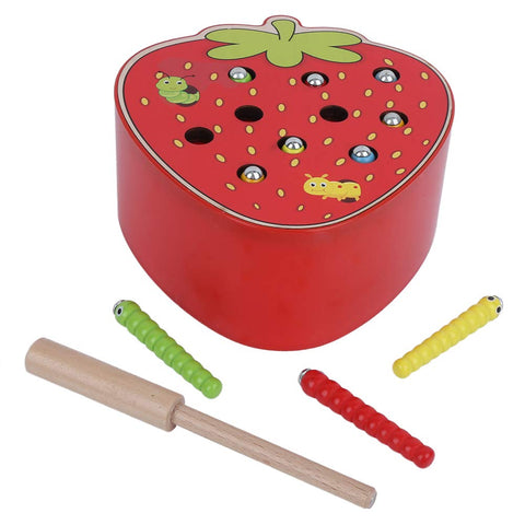 Magnetic Catching Worm Game| Strawberry Shaped Wooden Catch Insects Game