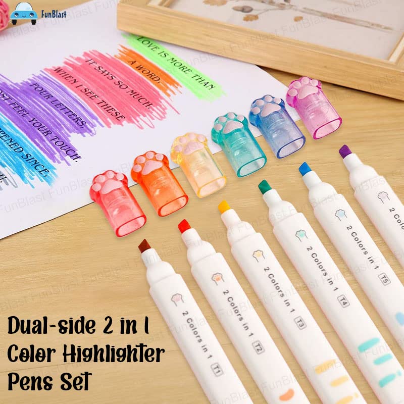 Highlighter Pen Cute, Dual-side 2 in 1 Color Highlighter Pens Set