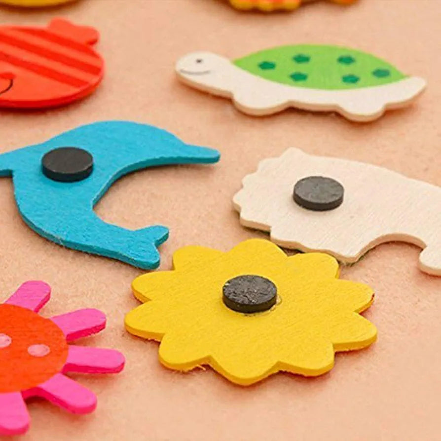 Cute Wooden Cartoon Magnet Set 🧲🌟