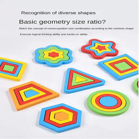 Wooden Shapes Puzzle with 9 Geometric Shapes