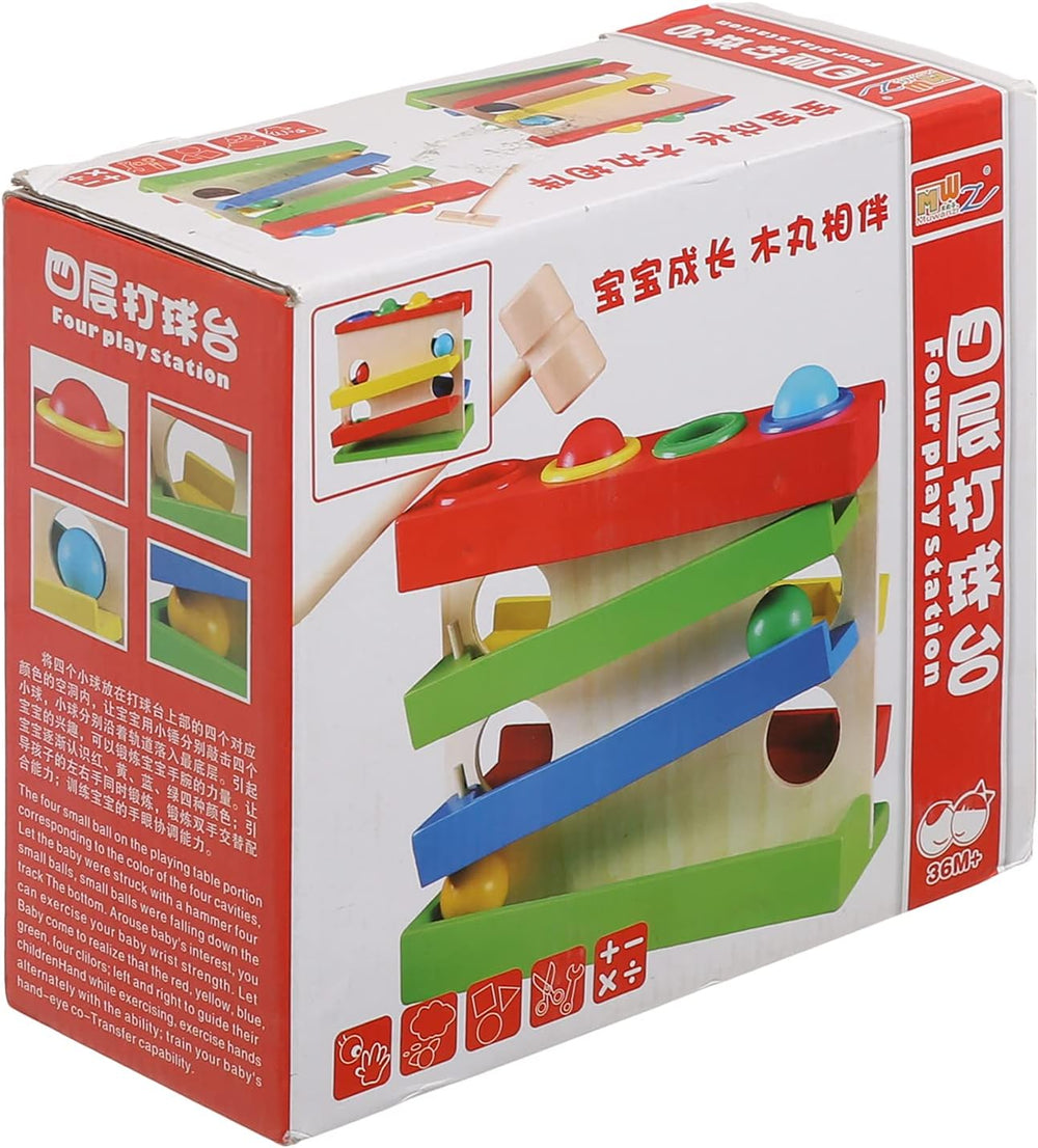 Wooden Hammer and Balls Toy, 4 Balls, 1 Hammer