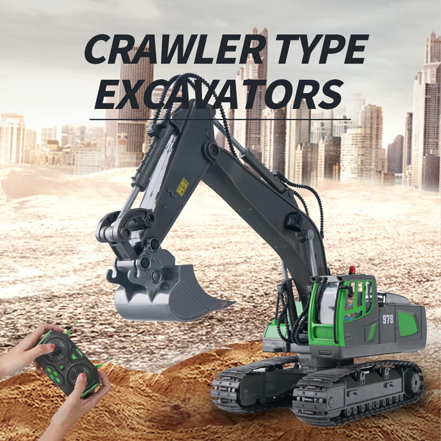 Black RC Excavator Construction Truck Engineering Vehicles Educational Toys for Kids with Light Music