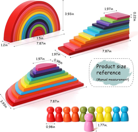 45-Piece Wooden Rainbow Stack Set, 4-in-1 Building Blocks