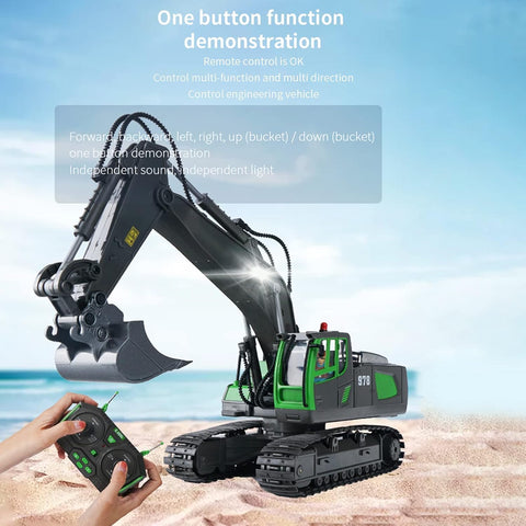 Black RC Excavator Construction Truck Engineering Vehicles Educational Toys for Kids with Light Music