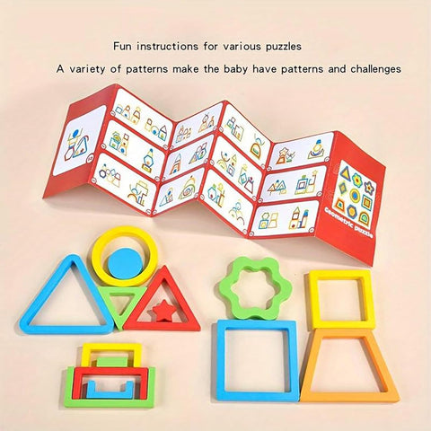 Wooden Shapes Puzzle with 9 Geometric Shapes