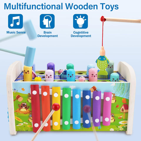 7 in 1 Wooden Montessori Toy | Fishing Game Xylophone Toy