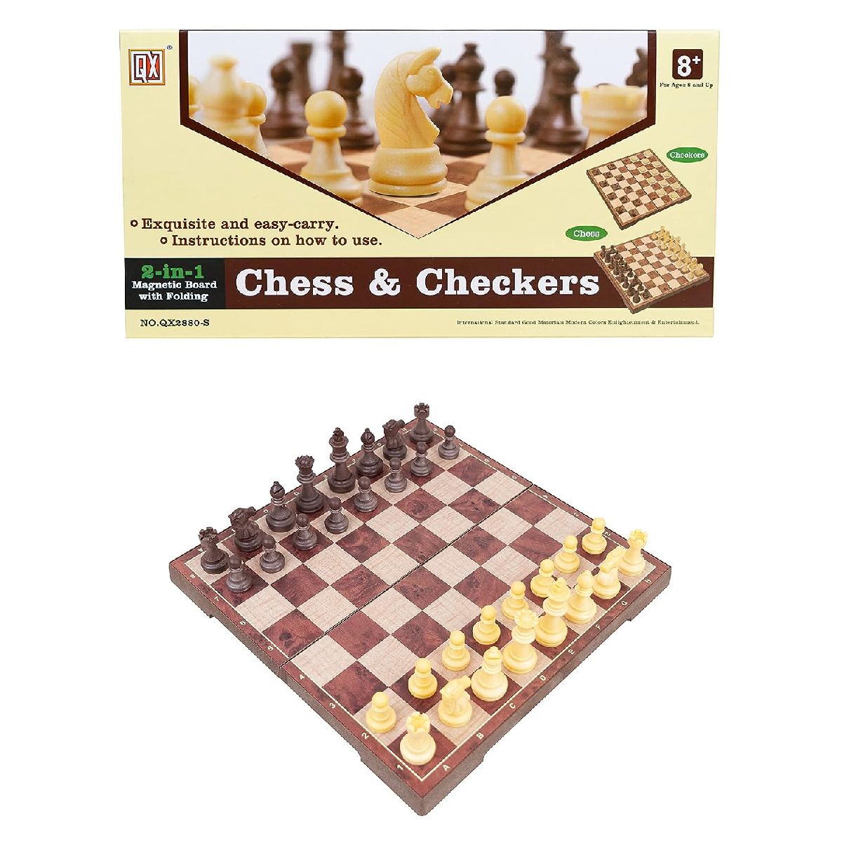 Magnetic Chess Board for Adults - Chess Board Set Wooden And Plastic, Wooden Chess Board Set with Magnetic Pieces, Foldable Chess Board Set, Chess Board for Home and Travel for Kids and Adults