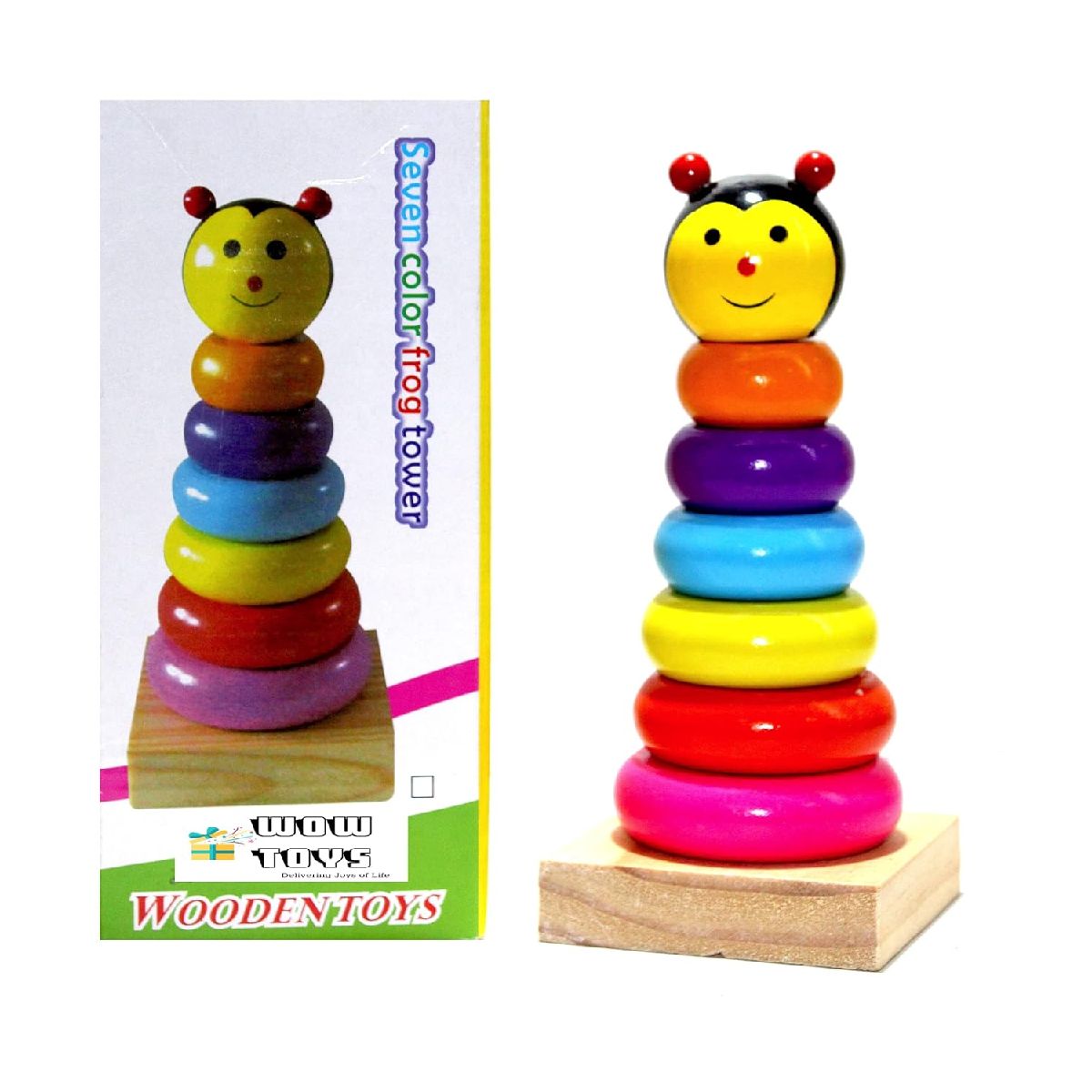 Delivering Joys of Life|| Wooden Stacking Tower Toy for Early Development of Infants, Design and Colour May Differ, Pack of 1