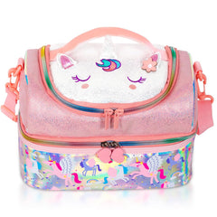 Kids Double Decker Cooler Insulated Lunch Bag Large Tote for Boys, Girls, Men, Women, with Adjustable Strap, Unicorn