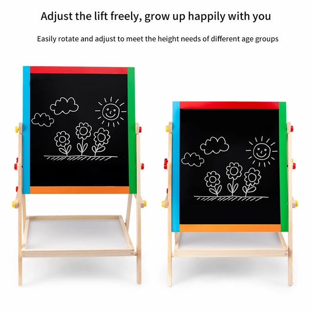 Double Sided Wooden Easel for Drawing & Writing | Portable & Adjustable Kids Board