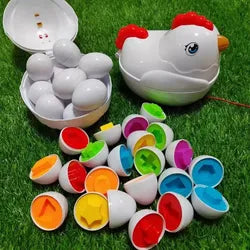 Matching Eggs Toddler Toy with Push & Pull Chicken Box | Montessori Sorter 12 Pcs