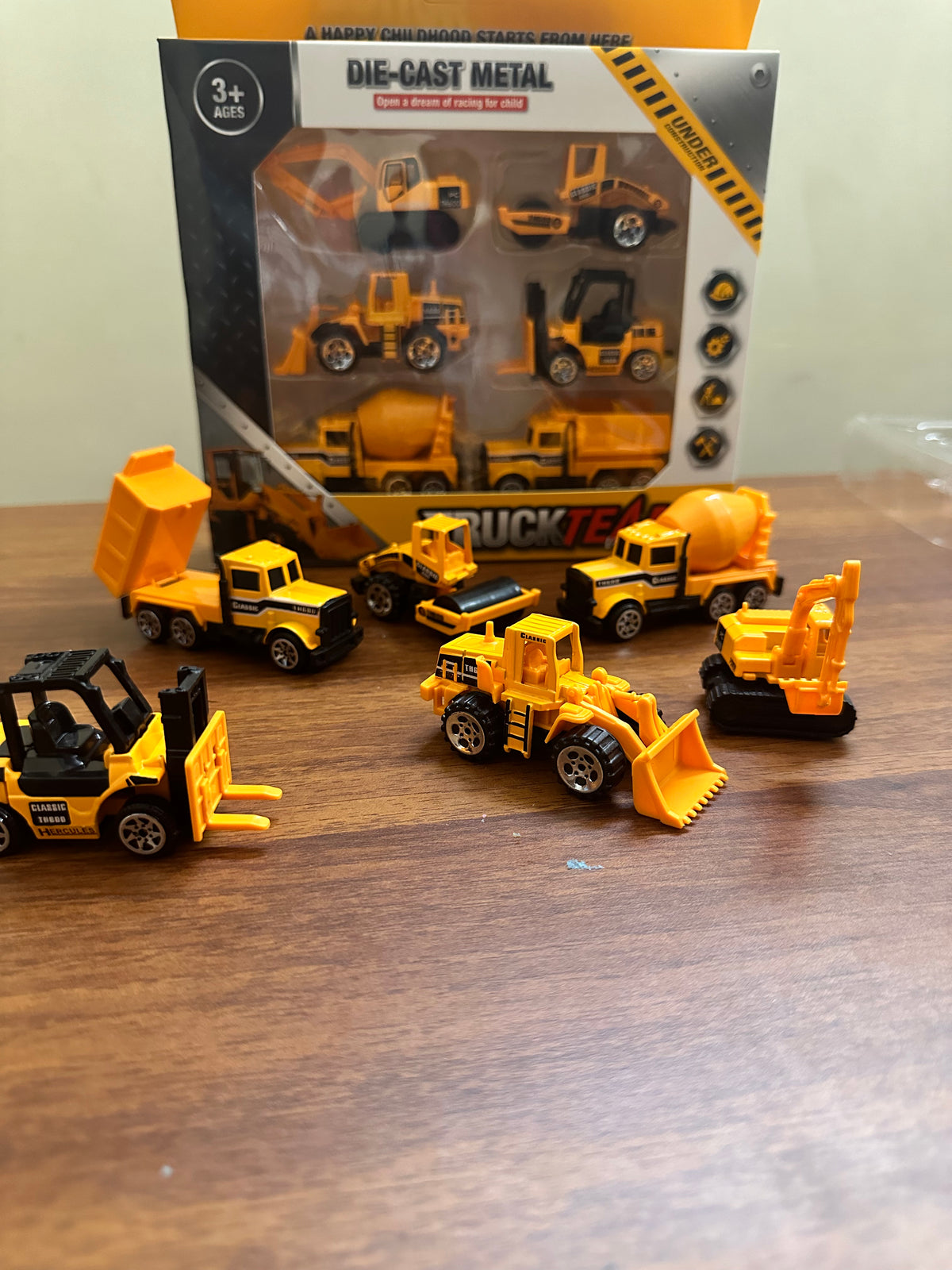 Mini Die Cast Metal 6 Pcs | (Construction Truck Set) (Yellow, Pack of: 1)