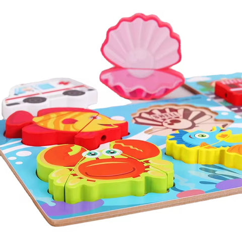 Montessori 3D Wooden Jigsaw Puzzles with Rope
