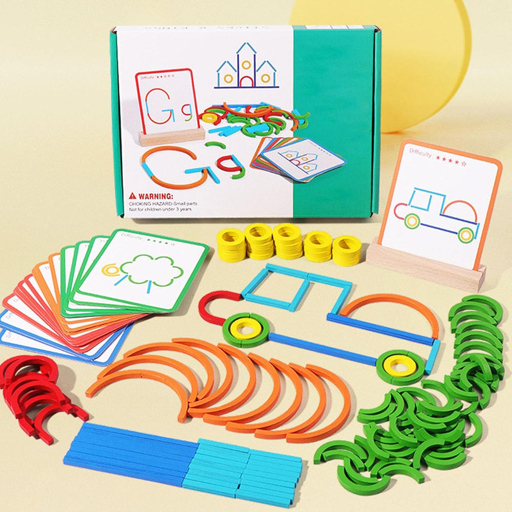 Montessori Wooden Creative Sticks and Rings Puzzle | Geo Sticks