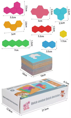 Wooden Hexagon Pattern Blocks Puzzle with Cards