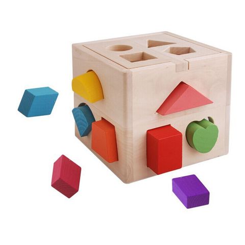 Shape Sorting Cube 15 Hole Wooden Shape Matching Intelligence Box