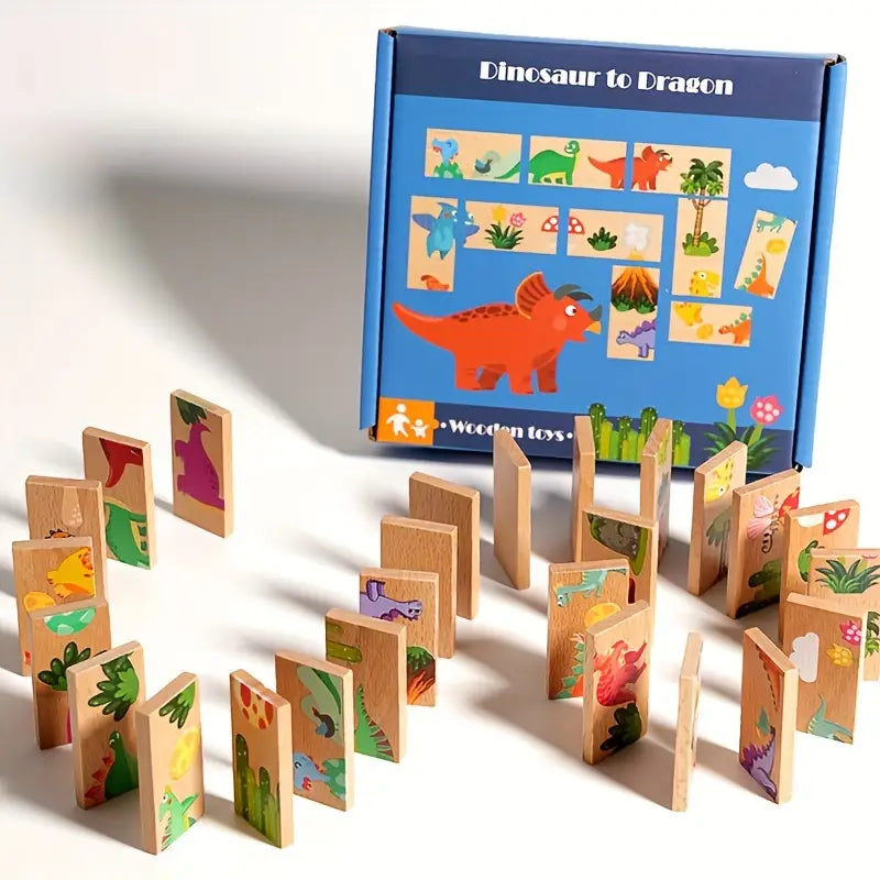 Wooden Dinosaur Dominoes Memory Chess