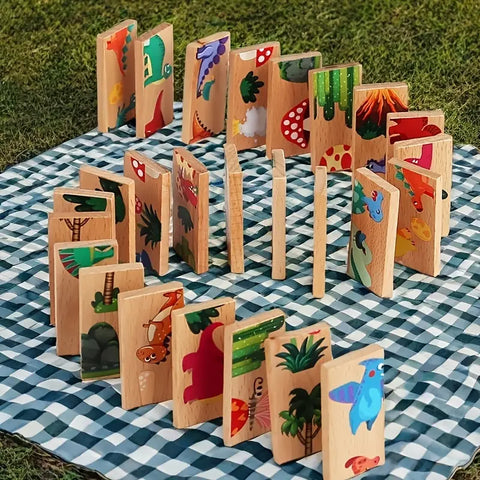 Wooden Dinosaur Dominoes Memory Chess