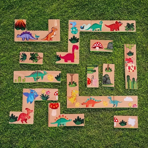 Wooden Dinosaur Dominoes Memory Chess