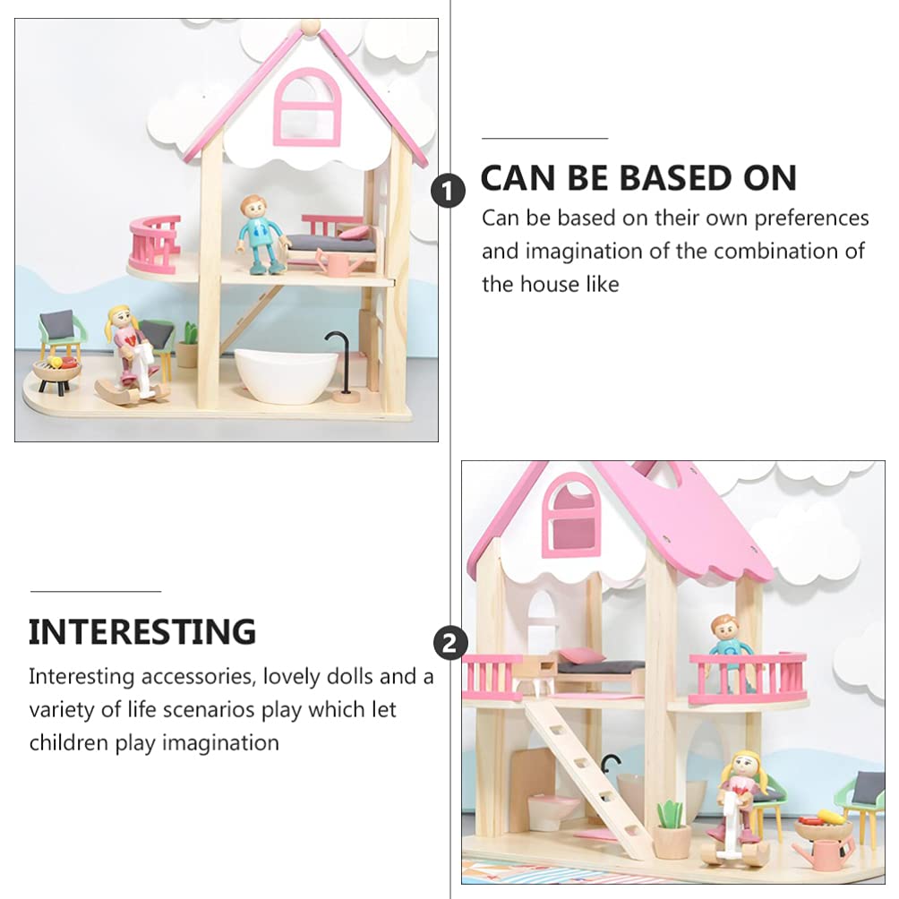 Wooden Doll House Pretend Play Furniture Miniature Toy Set