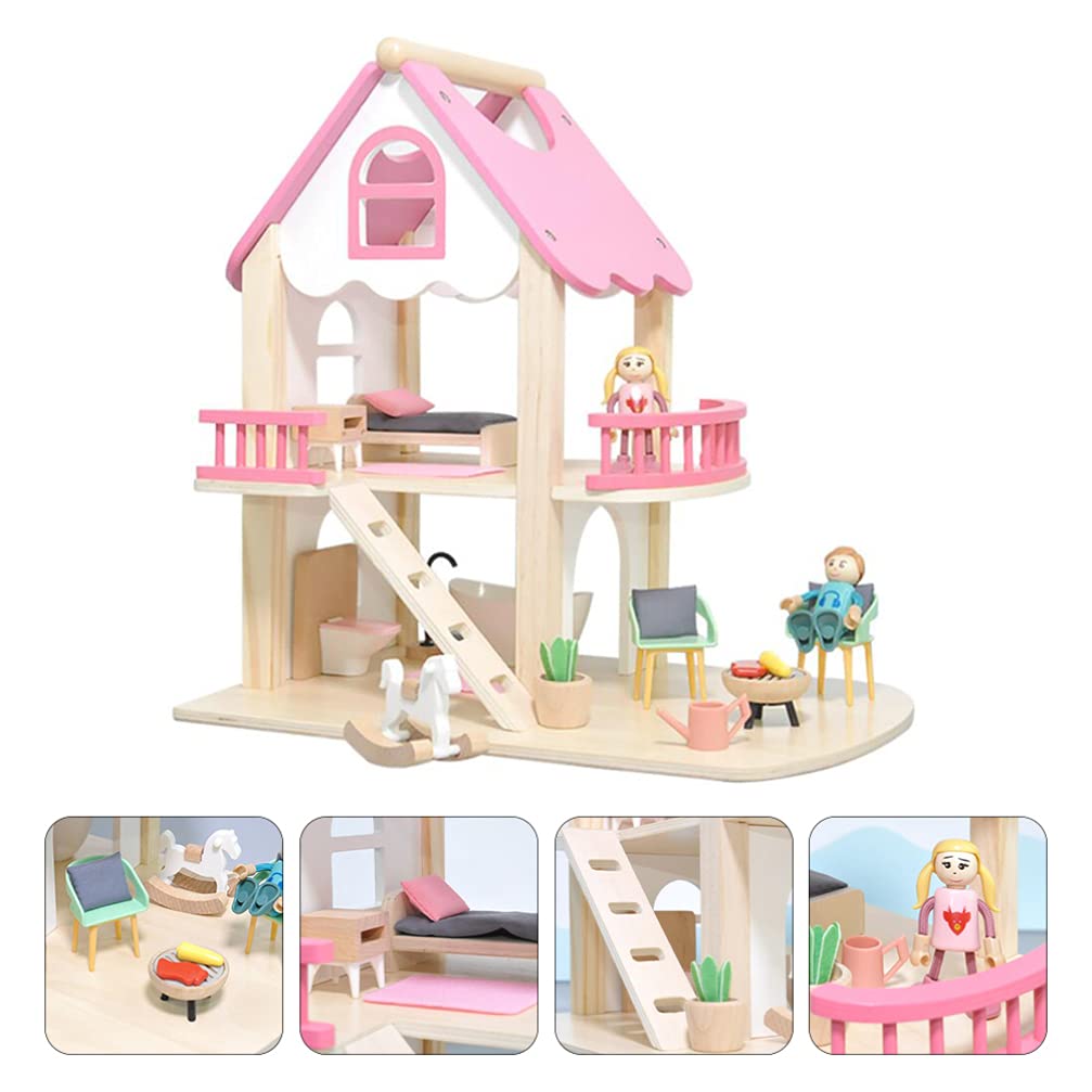 Wooden Doll House Pretend Play Furniture Miniature Toy Set