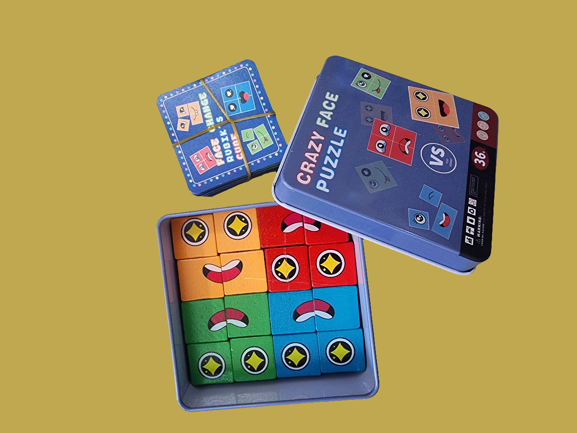 Crazy face puzzle set of 12 blocks