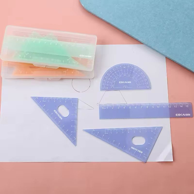 4 in 1 Protractor and Ruler Set - Triangle Ruler, 4 Pack Set Square, School Geometry