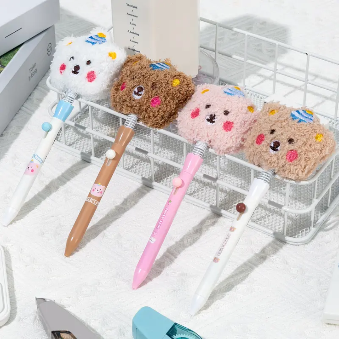 🧸 Fluffy Bear Spring Pen 🖊