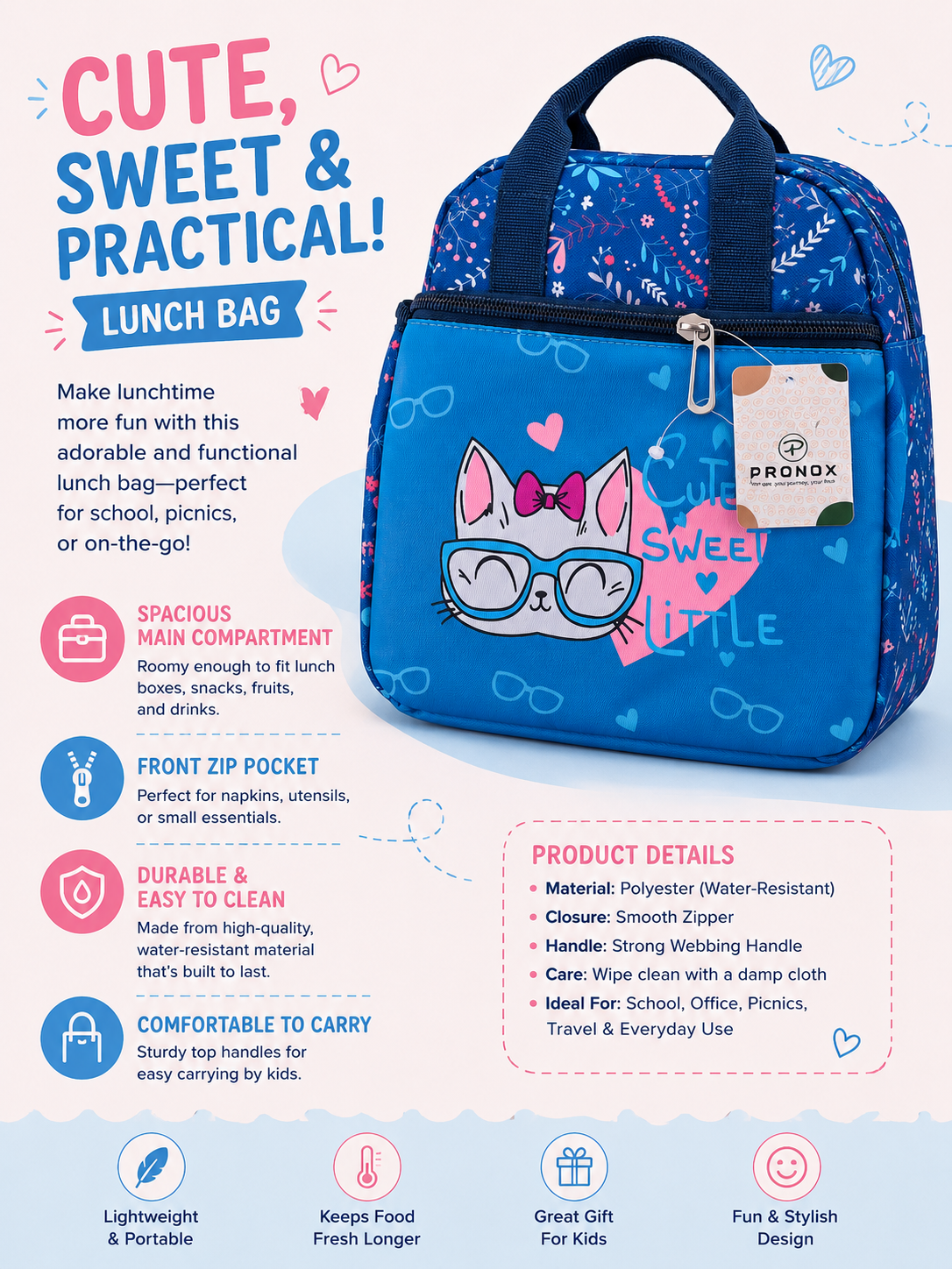 Cute Kitty Lunch Bag 🐱💙