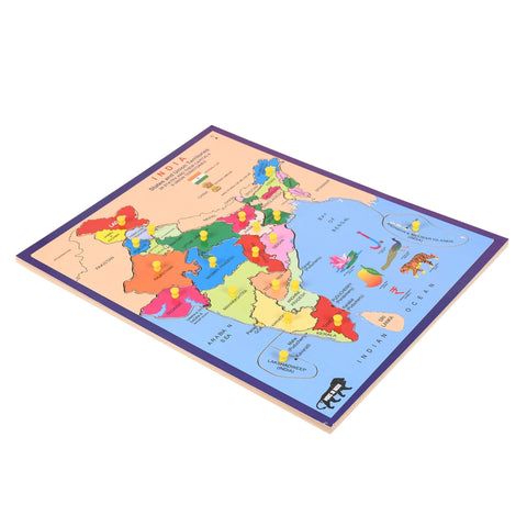 Wooden India Map Learning Educational Peg Board for Kids