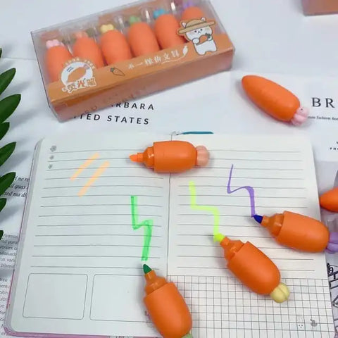 Cute Multi Color Highlighter for Kids Carrot Shape