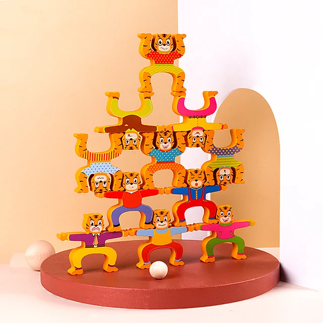 Wooden Tiger Balancing Stacking Block Games for Kids