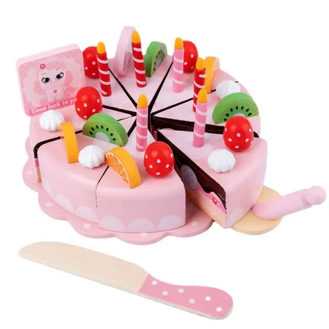 Wooden Play Food Set for Kids Pink Cake Pretend-Play