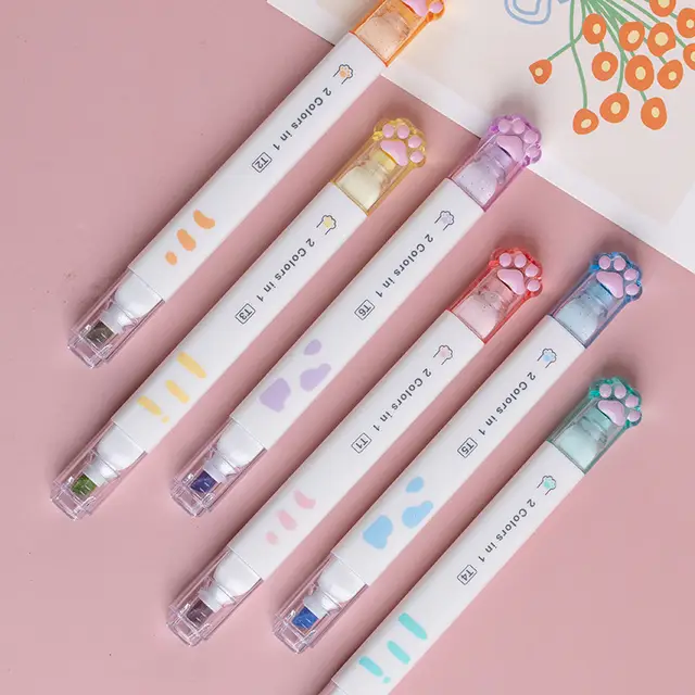 Highlighter Pen Cute, Dual-side 2 in 1 Color Highlighter Pens Set