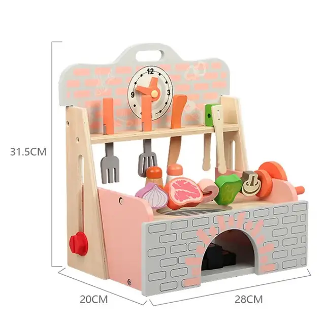 Wooden Toy Barbeque Shop - Includes Pretend Play Wooden Barbeque Food and Barbecue Grilling Tools Barbeque Set