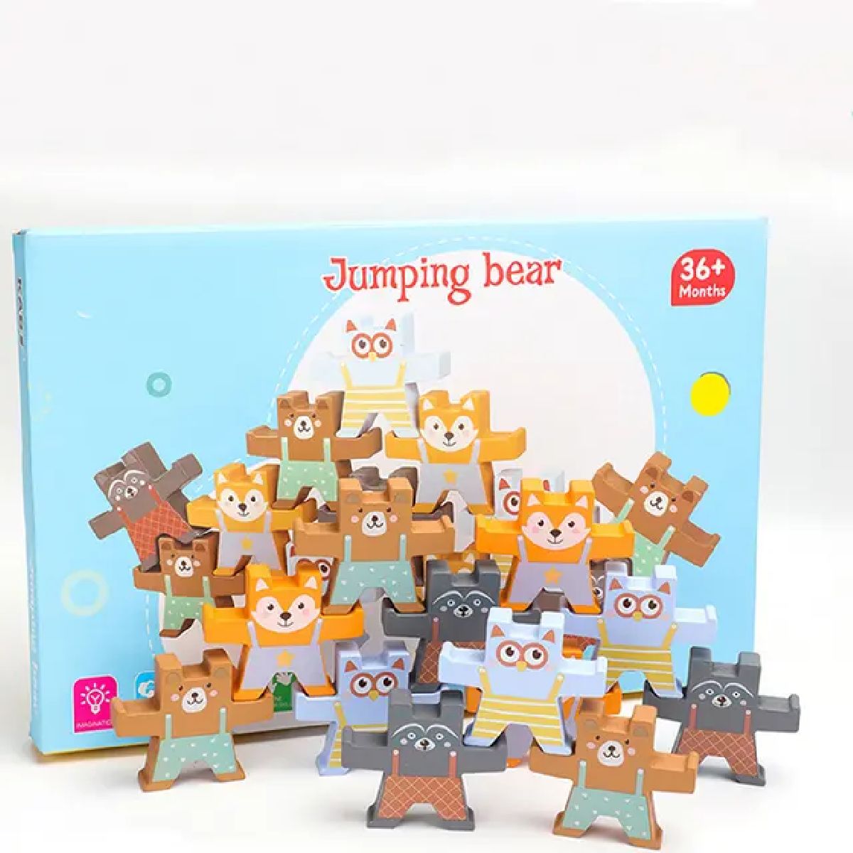 Wooden Jumping Bear |Colorful Cute Cartoon Animals Hand in Hand Balance Puzzle Building Blocks